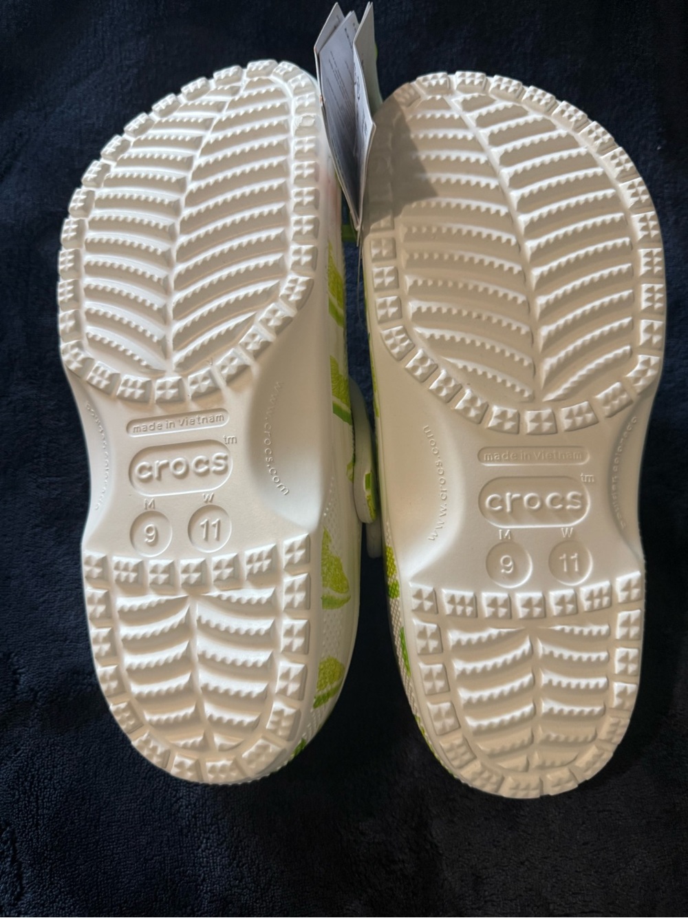 CROCS White Clogs with Green Lime Print - Picture 7 of 12